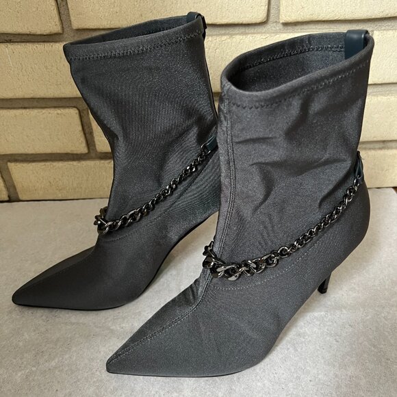 GUESS Women's Forsta Gray Satin Pointy Toe Stiletto Angle Boot, Size 7.5M - NEW - Picture 2 of 12